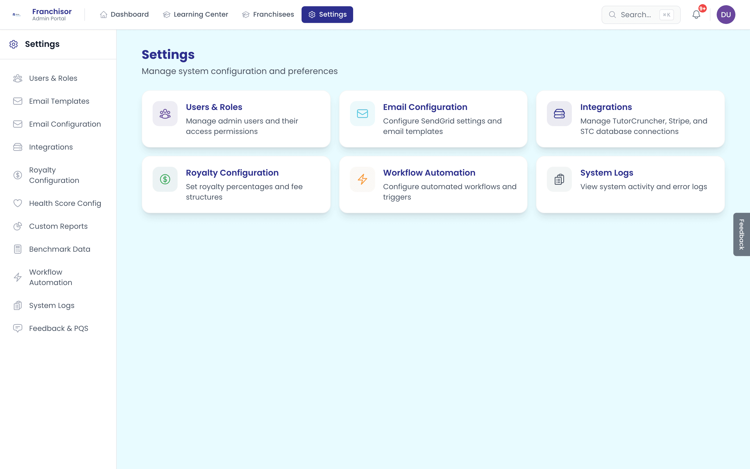 System Settings — configuration and role-based access controls