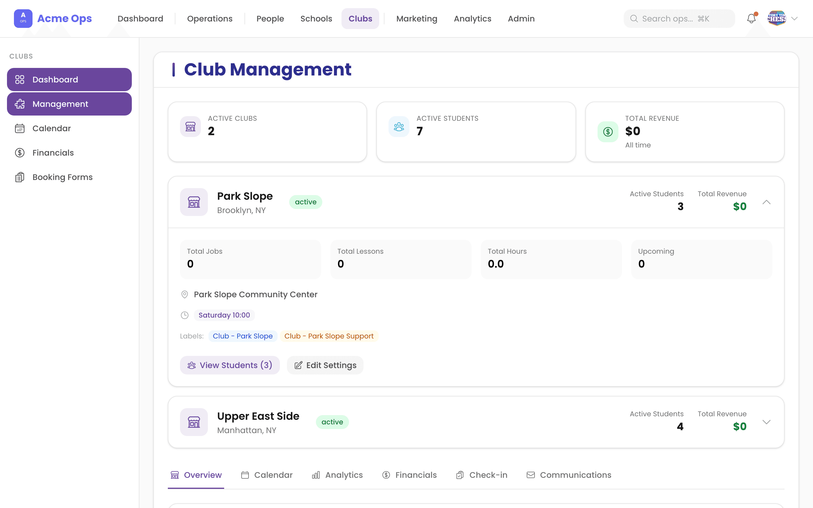 Clubs — Club management with student enrollment and scheduling